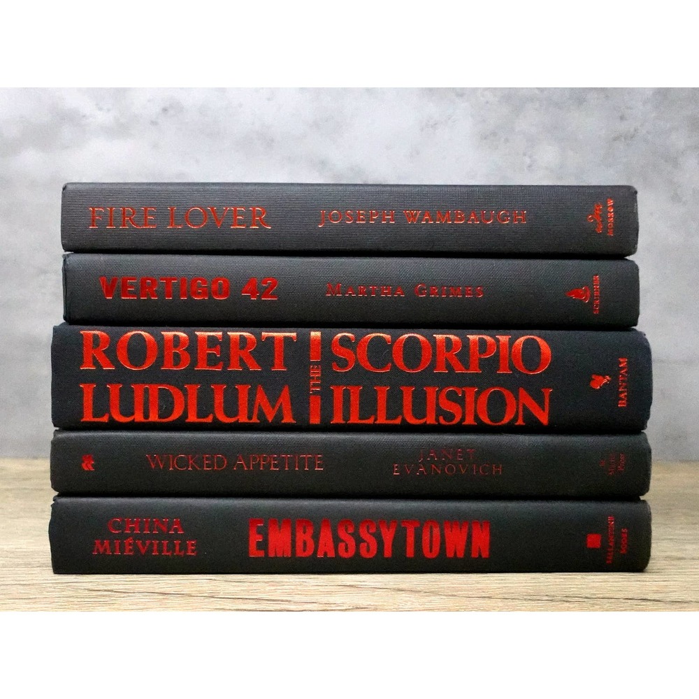 Black & red book decor, decorative books for home decor, staging and props